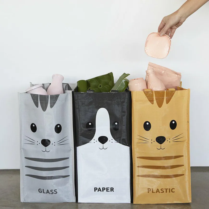 Balvi Afval recycletassen met kat (set van 3)