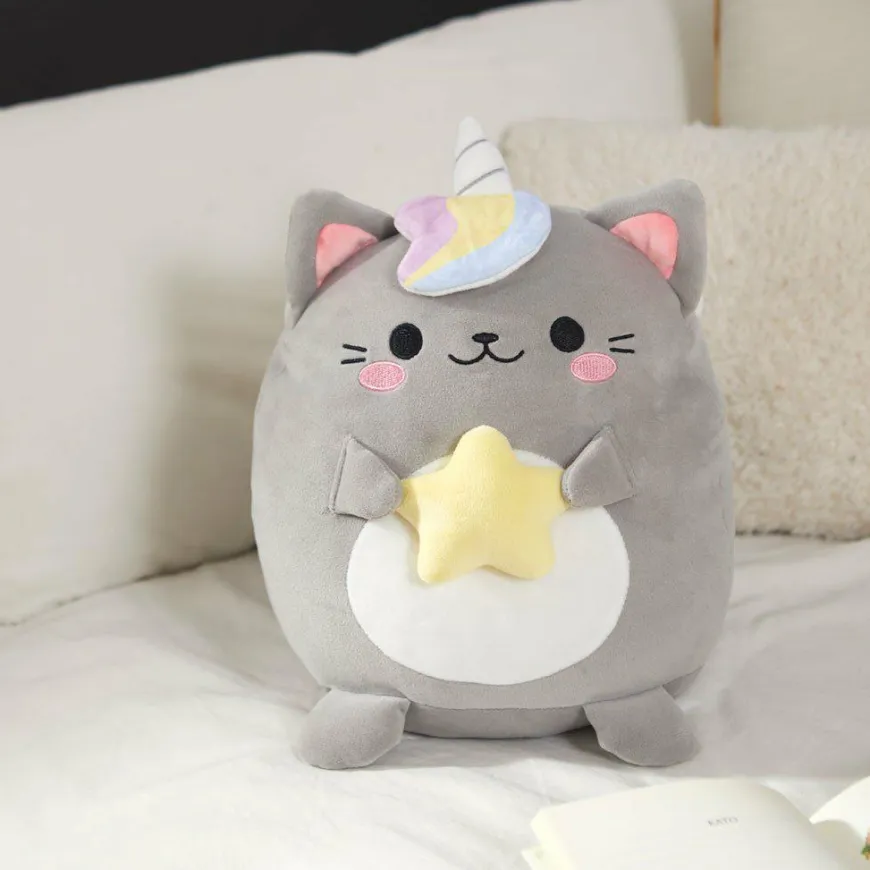 Balvi Katten kussen Fluffy Kawaii Starry grijs