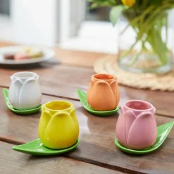 Balvi Koffiekopje Tulp - set van 4 kopjes met schotels