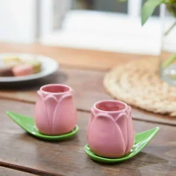 Balvi Koffiekopje Tulp roze - set van 2 kopjes met schotels