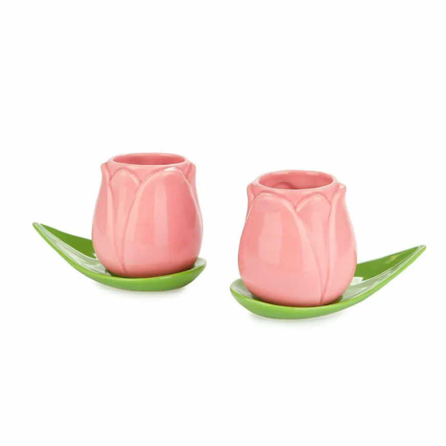 Balvi Koffiekopje Tulp roze - set van 2 kopjes met schotels