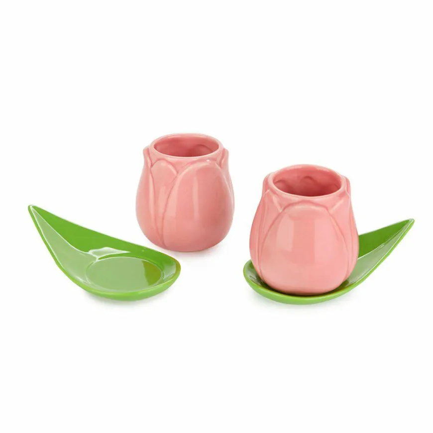 Balvi Koffiekopje Tulp roze - set van 2 kopjes met schotels
