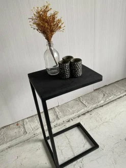 Benoa Bijzettafel industrieel sofa zwart met zwart blad