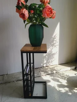 Benoa Bijzettafel industrieel sofa zwart met open vak