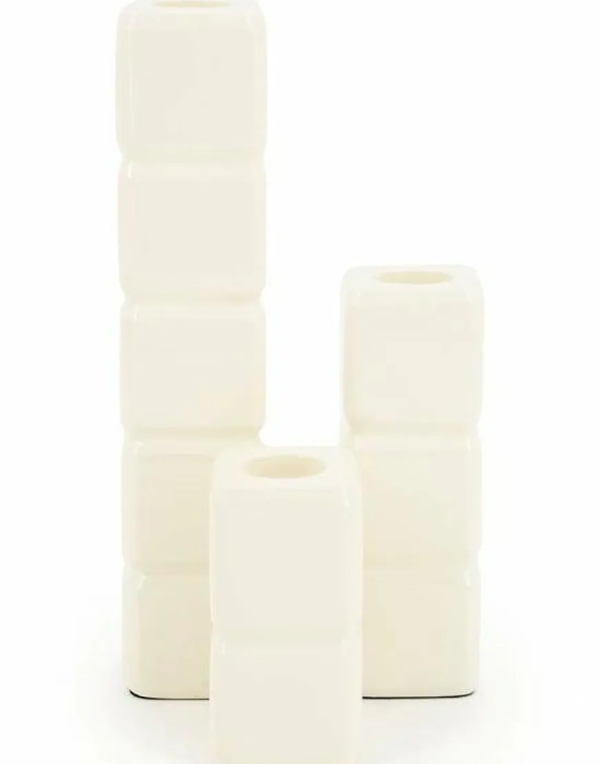 By Boo Set van 3 kandelaren Cube - beige