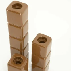 By Boo Set van 3 kandelaren Cube – mosterd