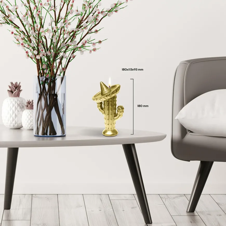 Candellana Kaars cactus met sombrero goud