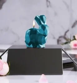 Candellana Kaars Konijn klein blauw metallic