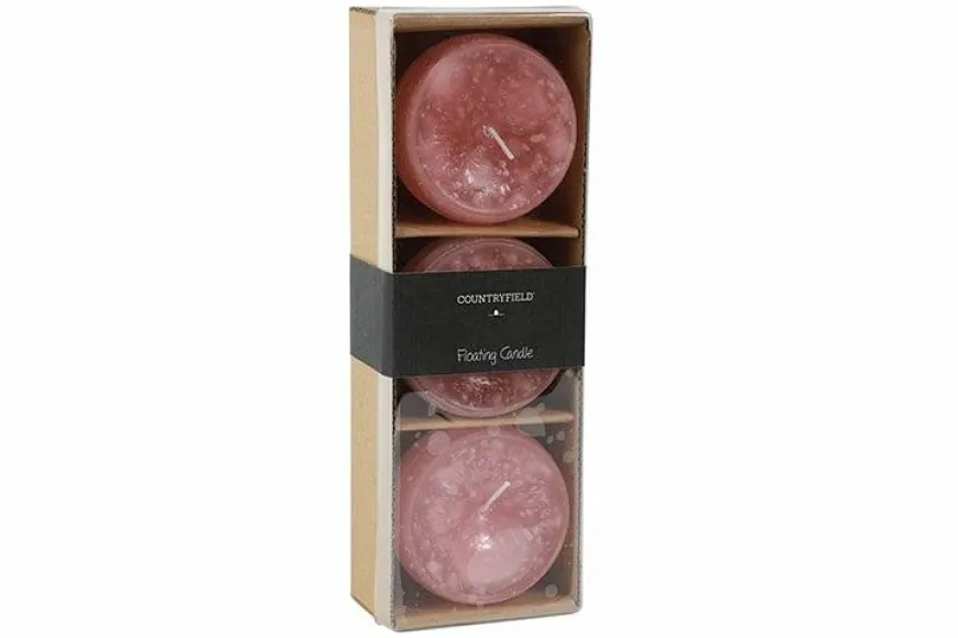 Countryfield Drijfkaars Bollie set van 3 roze - diverse afmetingen