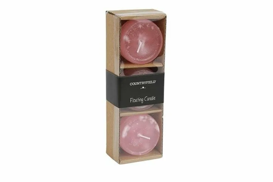Countryfield Drijfkaars Bollie set van 3 roze - diverse afmetingen