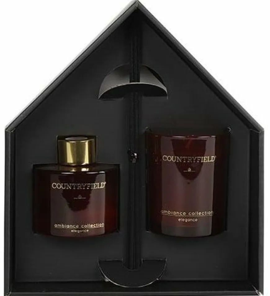 Countryfield Elegance Gift box geurstokje & kaars rood