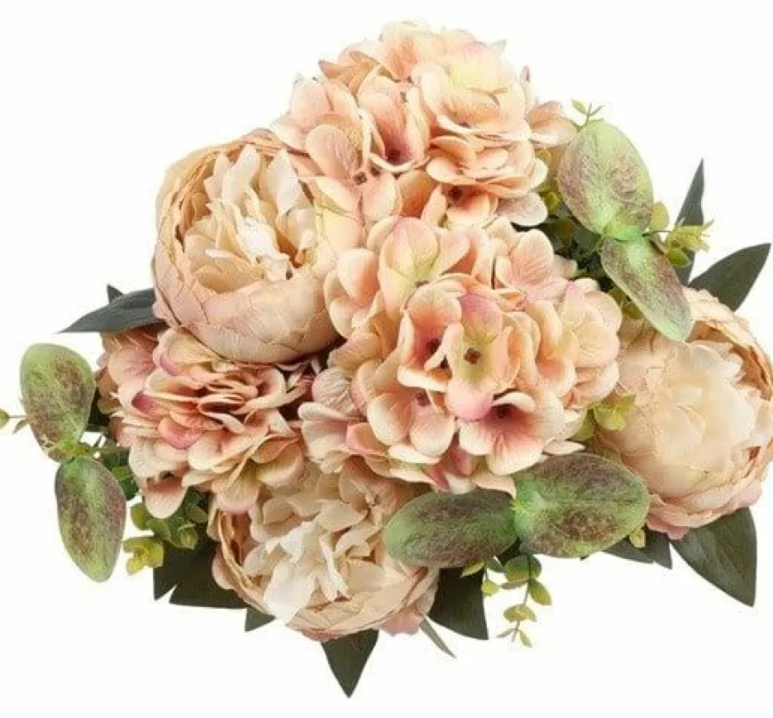 Countryfield Kunst boeket Peony Hydrangea 3x3 zalm-L35B35H47CM