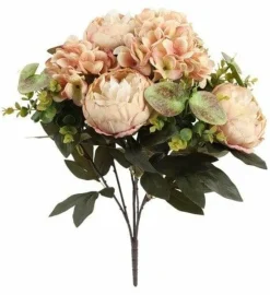 Countryfield Kunst boeket Peony Hydrangea 3x3 zalm-L35B35H47CM