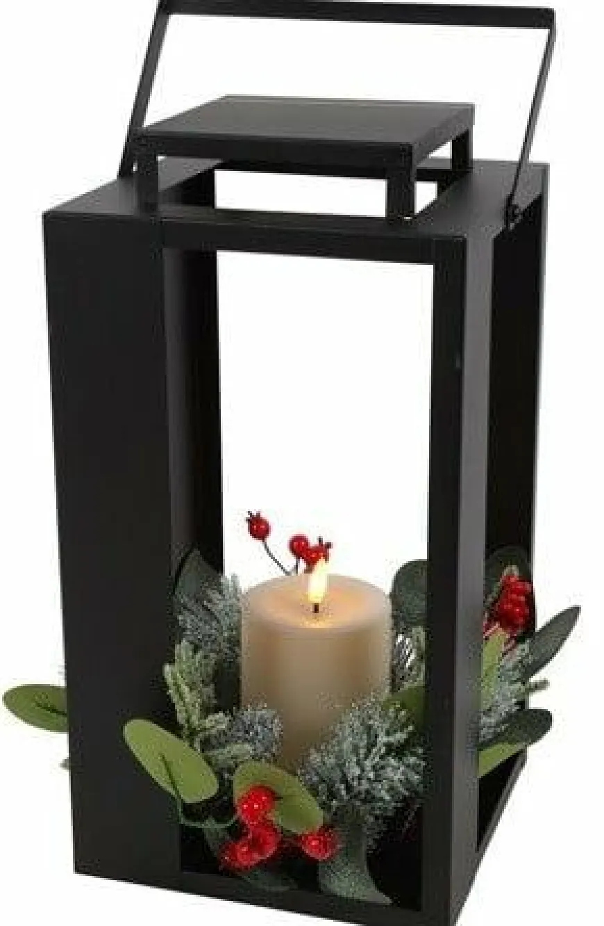 Countryfield Lantaarn met kaars LED Arles L zwart-L18,5B18,5H45CM