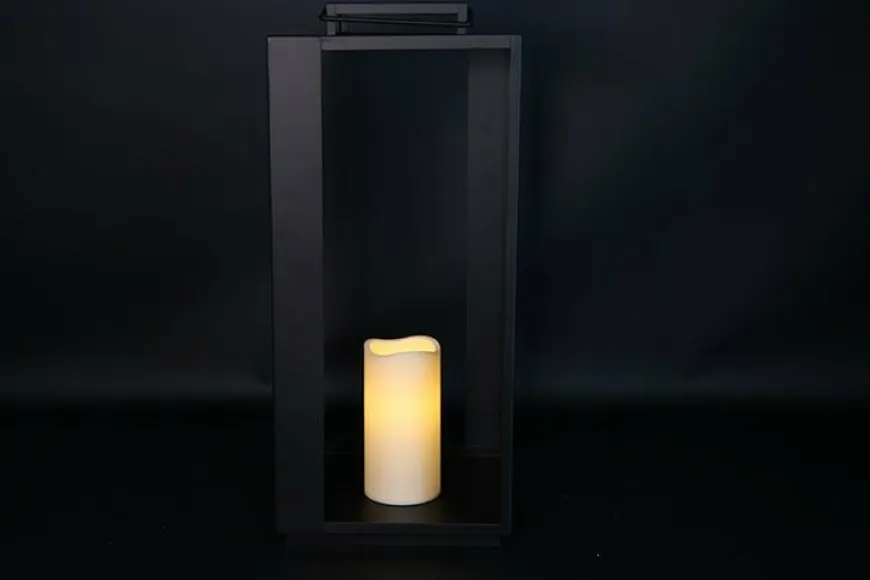 Countryfield Lantaarn met LED kaars Rennes zwart / wit outdoor L