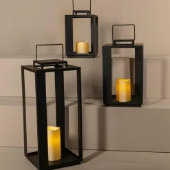 Countryfield Lantaarn met LED kaars Rennes zwart / wit outdoor S