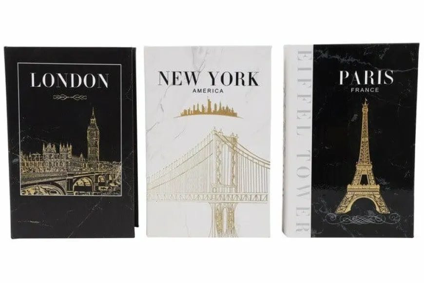 Countryfield Opbergbox Book New York,Paris,Londen set van 3 –L27B18H7CM