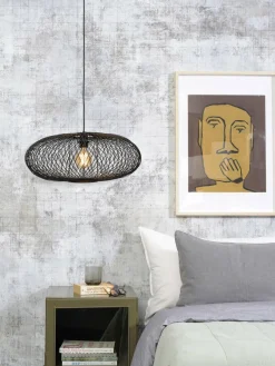 Good&Mojo Hanglamp Cango bamboe ellips dia.60x25cm zwart