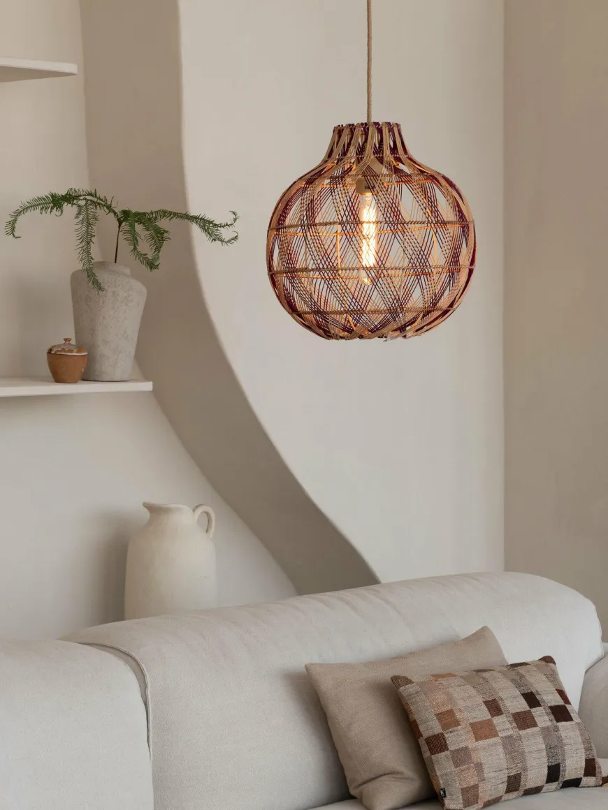 Good&Mojo Hanglamp Mendoza bamboe/kap ø35xh.35cm nat/burgundy. S