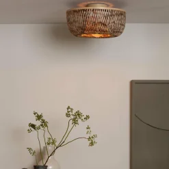 Good&Mojo Plafondlamp Barbados bamboe/halfrond kap ø35xh.15cm naturel/bruin