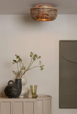 Good&Mojo Plafondlamp Barbados bamboe/halfrond kap ø35xh.15cm naturel/bruin