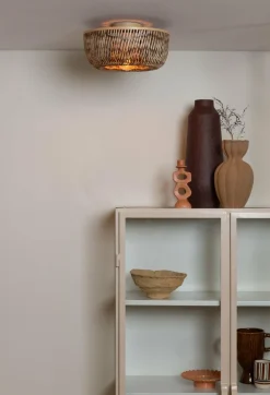 Good&Mojo Plafondlamp Barbados bamboe/halfrond kap ø35xh.15cm naturel/bruin
