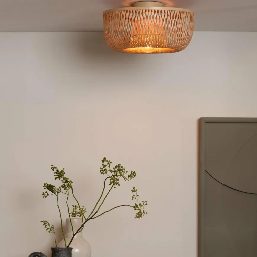 Good&Mojo Plafondlamp Barbados bamboe/halfrond kap ø35xh.15cm naturel