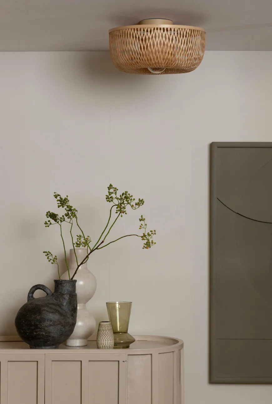 Good&Mojo Plafondlamp Barbados bamboe/halfrond kap ø35xh.15cm naturel