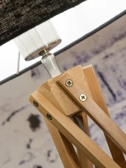 Good&Mojo Vloerlamp bamboe 5-poot Kilimanjaro h.160cm/kap 60x30cm eco linnen donker