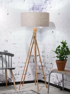Good&Mojo Vloerlamp bamboe 5-poot Kilimanjaro h.160cm/kap 60x30cm eco linnen donker
