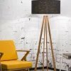 Good&Mojo Vloerlamp bamboe 4-poot Everest linnen zwart