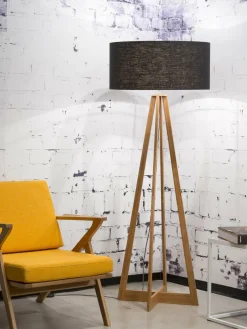 Good&Mojo Vloerlamp bamboe 4-poot Everest linnen zwart