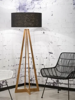 Good&Mojo Vloerlamp bamboe 4-poot Everest linnen zwart