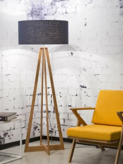 Good&Mojo Vloerlamp bamboe 4-poot Everest linnen blue denim
