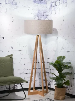 Good&Mojo Vloerlamp bamboe 4-poot Everest linnen donker