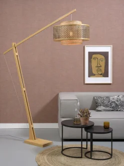 Good&Mojo Vloerlamp Bhutan L bamboe naturel – kap zwart naturel Ø 50 cm