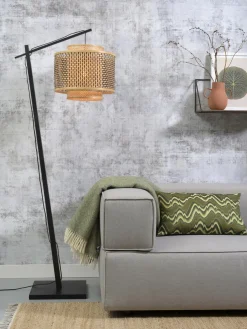 Good&Mojo Vloerlamp Bhutan S bamboe zwart – kap zwart naturel Ø40 cm