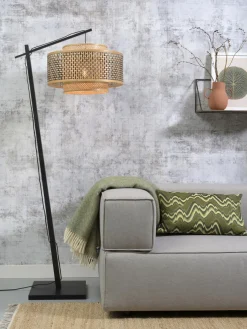 Good&Mojo Vloerlamp Bhutan S bamboe zwart – kap zwart naturel Ø50 cm