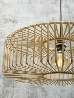 Good&Mojo Vloerlamp Bromo bamboe S zwart – kap Ø 40 naturel
