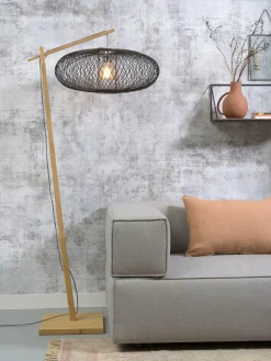 Good&Mojo Vloerlamp Cango bamboe naturel S 176 cm kap Ø 60 zwart