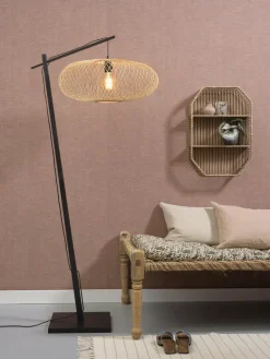 Good&Mojo Vloerlamp Cango bamboe zwart S 176 cm kap Ø 60 naturel