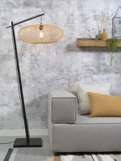 Good&Mojo Vloerlamp Cango bamboe zwart S 176 cm kap Ø 60 naturel