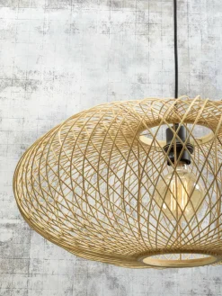 Good&Mojo Vloerlamp Cango bamboe zwart S 176 cm kap Ø 60 naturel