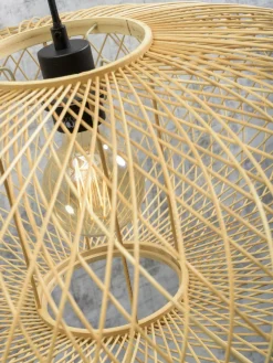 Good&Mojo Vloerlamp Cango bamboe zwart S 176 cm kap Ø 60 naturel