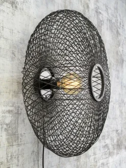 Good&Mojo Wandlamp Cango bamboe ellips dia.60x25cm zwart