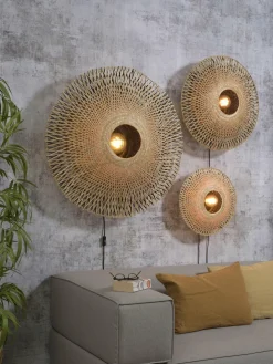Good&Mojo Wandlamp Kalimantan bamboe plat Ø87 L
