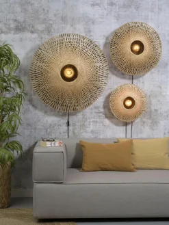 Good&Mojo Wandlamp Kalimantan bamboe plat Ø60 M