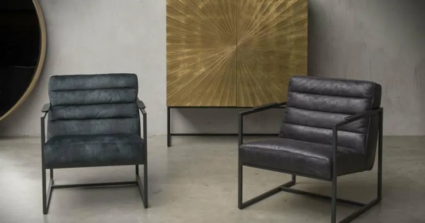 Het Anker Showroommodel Fauteuil Skipper Black & Blue vintage velvet