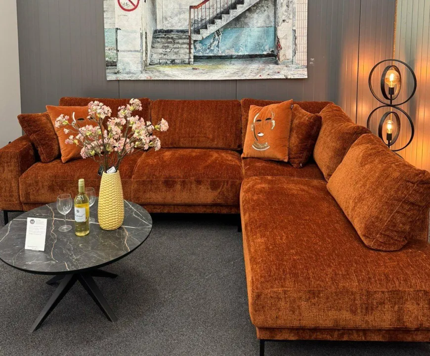 Het Anker Showroommodel Hoekbank Maltese - 2,5 zits arm links - open eiland rechts - Stof Cloud Cognac 28
