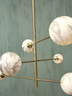 it's about RoMi Hanglamp glas/ijzer Carrara 3-arm met 6 bollen wit marmerprint/goud